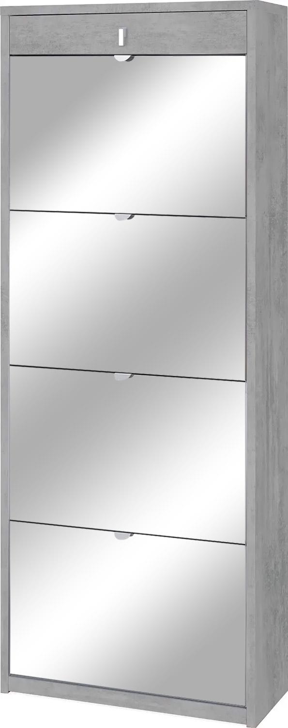 Schuhschrank 4 Türen mit Spiegel 1 Schublade 63x164x29 cm Zement prezzo