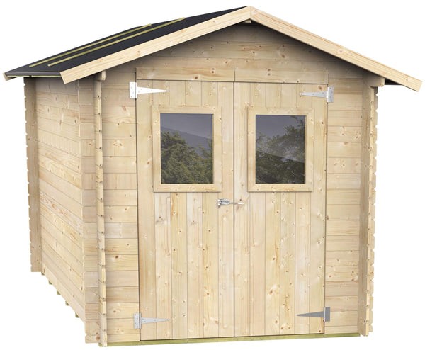 Gartenbox für Werkzeuge 198 x 198 cm mit Doppelfenstertür aus Naturholz online