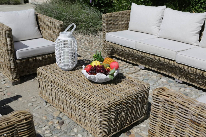 Set Salotto da Giardino 2 Poltrone Tavolino Divano in Rattan Manila Grigio
