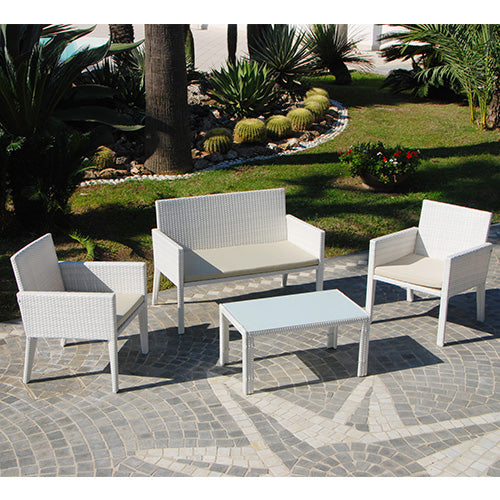 Weißes Polyrattan Lounge Set Sofa Sessel Couchtisch für Gartenmöbel  prezzo