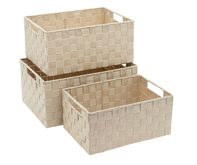 Set 3 Cestini Portatutto con Manici in Polipropilene Beige