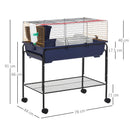 Gabbia per Conigli con Carrello 78x44x91 cm in Metallo Blu e Nero
