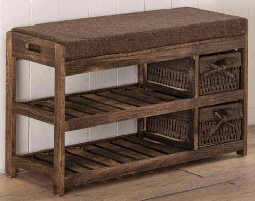 Panca da Ingresso Scarpiera 70x28x43 cm in Legno Massello Fumer Kyoto Noce