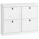 Scarpiera Salvaspazio Slim 105x24x82,5 cm con 4 Ante a Ribalta Ripiani Regolabili e Maniglia per 10-20 Paia in MDF Bianco      