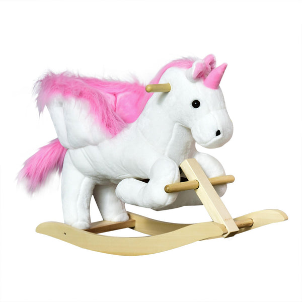 Einhorn-Schaukelpferd für Kinder aus Holz und weißem Einhorn-Plüsch prezzo