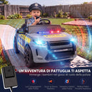 Auto Elettrica Polizia per Bambini 3-6 Anni 12 V 98x60x45 cm con Telecomando Sirena e Musica in PP Grigio      
