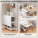 Tavolo Pieghevole a 2 Ribalte per 4 Persone 133,4x80x75 cm con 2 Ripiani Aperti in Legno e Metallo Bianco      