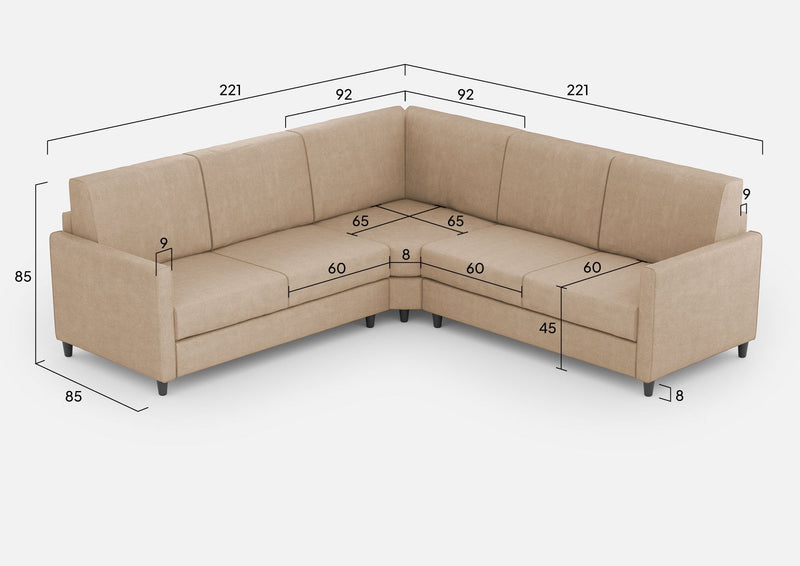 Divano Angolare 5 Posti 221x221x85 cm Karay in Tessuto Beige