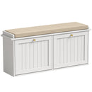 Panca Scarpiera 104x26x47 cm con Cuscino Imbottito 2 Cassetti Ribaltabili per 8-10 Paia di Scarpe in MDF e Tessuto Bianco      