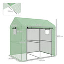 Serra a Casetta a 2 Sezioni con Porta e Finestre Avvolgibili 200x140x200 cm in Acciaio e PE Verde
