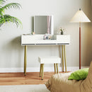 Consolle Trucco con Cassetti Specchio e Sgabello con Vano Contenitore in Truciolato Bianco    