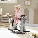 Cavallo a Dondolo con Suoni per Bambini da 2-5 Anni Coniglietto Incluso in Legno e Peluche Grigio      