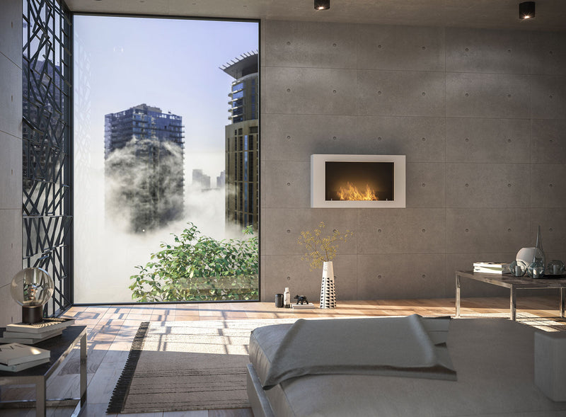 Camino a Bioetanolo da Parete 100x56 cm Murall 1000 Bianco con Vetro