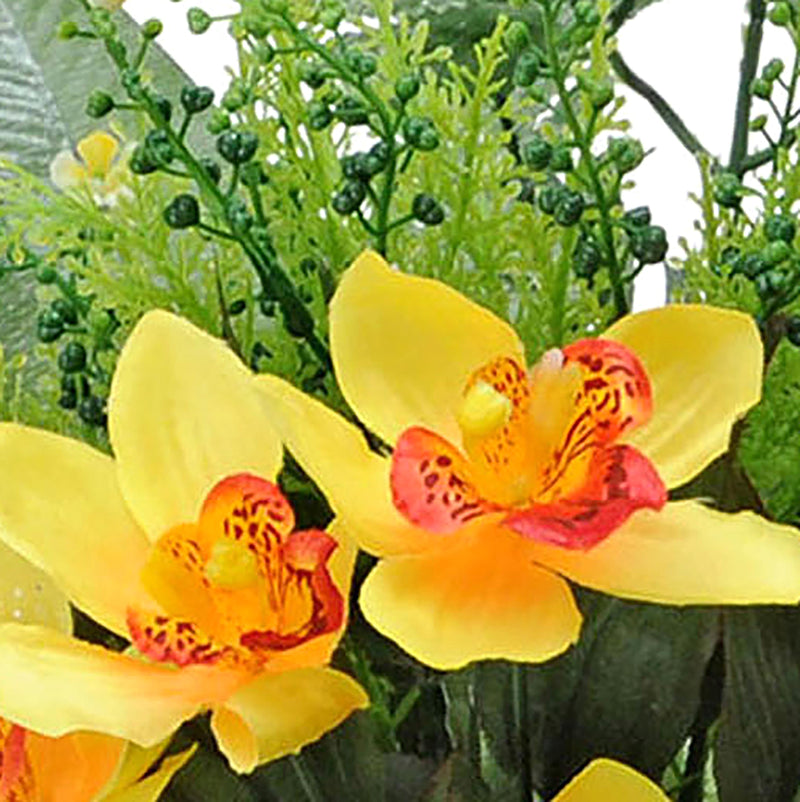 Set 4 Bouquet Artificiali Frontale di Orchidee Altezza 51 cm Giallo