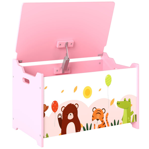 prezzo Baule Portagiochi per Bambini Tema Animali 60x37x39 cm con Cerniere di Sicurezza in Legno Rosa