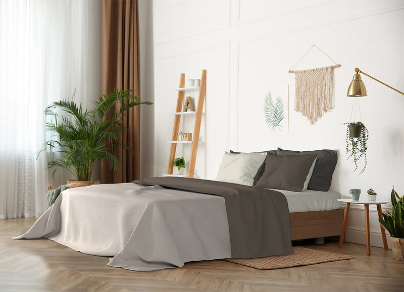 Set Lenzuola Sopra Sotto e Federe Doubleface Marrone\/Panna