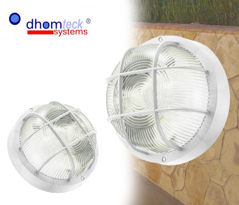 Plafoniera applique tonda E27 con griglia tartaruga bianca e campana in vetro