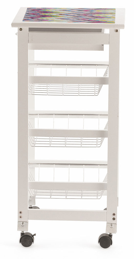 Carrello da Cucina Salvaspazio 37x37x76 cm 3 Ceste in Legno Soriani Zig Zag Bianco