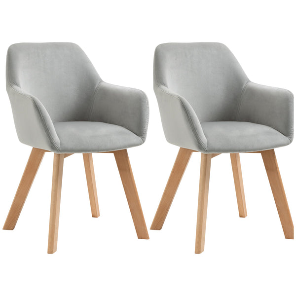 prezzo Set 2 Sedie Imbottite 54x57x80 cm in Velluto e Legno Grigio