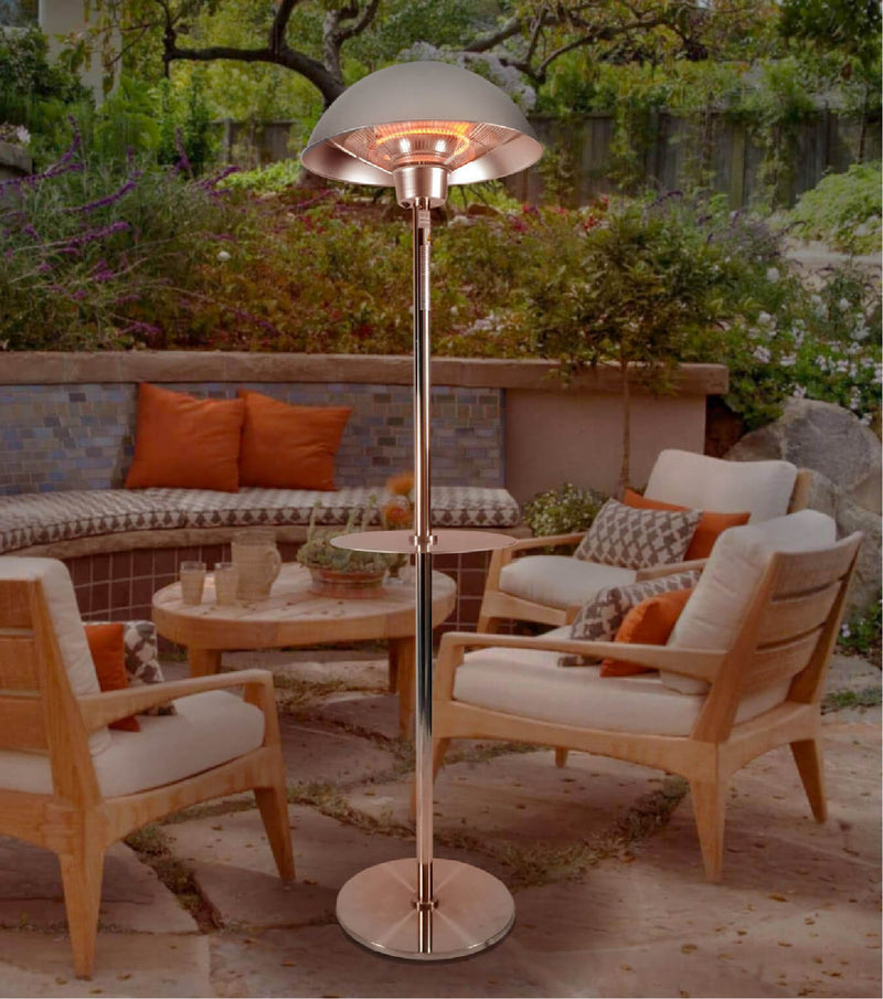 Stufa Elettrica ad Infrarossi Ø50 cm a Piantana 2000W con Tavolino per Esterni Nera