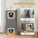 Torre per Gatti con 3 Casette Palline e Posatoio 41x41x100 cm in Legno Tessuto e Peluche Grigio e Bianco      