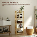 Scaffale Bagno 43,5x31,5x142 cm  a 5 Ripiani Regolabili in Bambù   