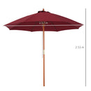 Ombrellone da Giardino Ø2,57 m Palo Ø38 mm in Legno e Poliestere Rosso