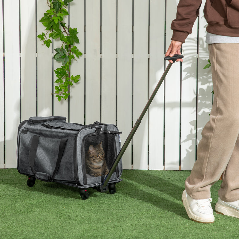 Trasportino per Cani e Gatti 4 in 1 Pieghevole 50x31x37 cm con Maniglia Telescopica Grigio