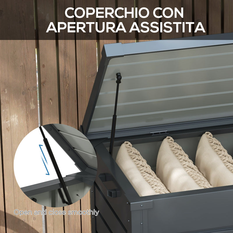 Baule da Esterno da 311L con Serratura e 2 Maniglie 120x62x66 cm in Acciaio Zincato Grigio Scuro