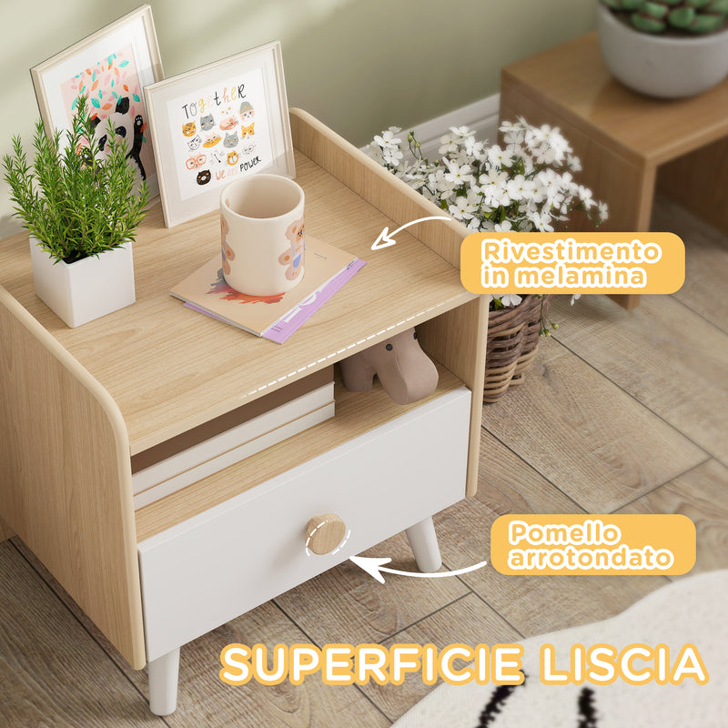 Comodino per Bambini con Cassetto e Vano a Giorno 40x32.5x40 cm in Legno Bianco 
