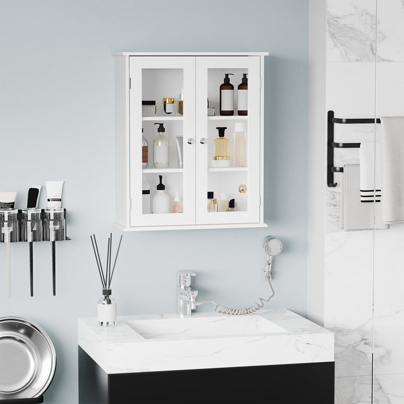 Pensile da Bagno Armadietto con Anta a Vetro 55x20x65 cm in Legno Bianco  
