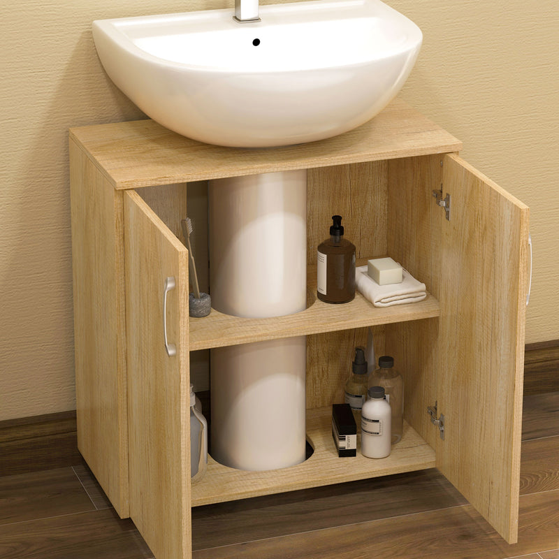 Mobile Sottolavello da Bagno Sospeso 2 Ante e 2 Ripiani 60x30x60 cm Colore Naturale 