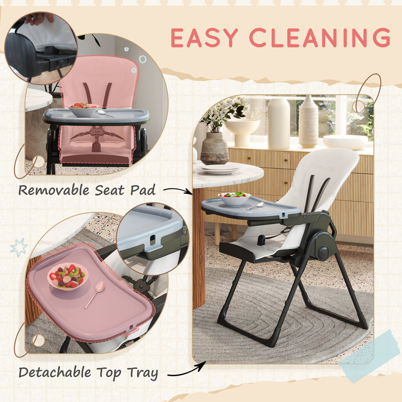 Seggiolone Pappa Pieghevole per Bambini 70x53x107 cm Altezza Regolabile e Schienale Inclinabile Nero e Bianco