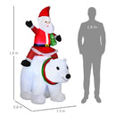 Babbo Natale Gonfiabile con Orso Polare 130x80x180 cm con Luci LED per Esterno e Interno