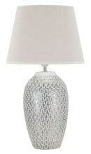 Lampada da Tavolo Resina Wave Ø35x65 cm in Resina e Ferro e Tessuto Argento e Bianco      
