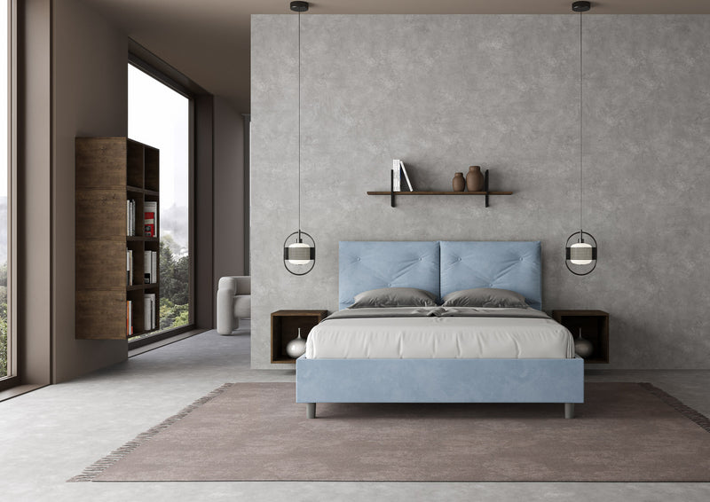 Letto Matrimoniale con Alzata Comoda Imbottito in Microfibra Appia Azzurro Varie Misure