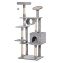 Albero Tiragraffi per Gatti 60x50x165 cm in Peluche e Corda Sisal Grigio e Beige
