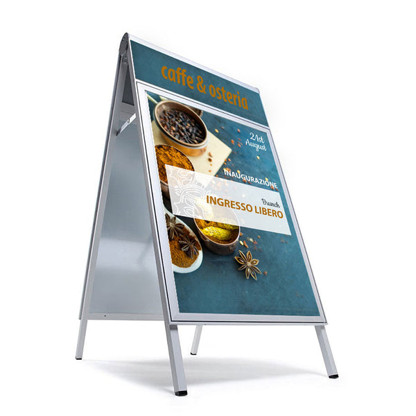 sconto Espositore Pubblicitario Bifacciale a Cavalletto Pieghevole 66x131x79 cm in Alluminio Silver