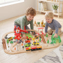 Trenino Giocattolo per Bambini 3+ Anni 86,1x76,1x25 cm 91 Pezzi con Gru Binari Veicoli e Personaggi in Legno Multicolore      