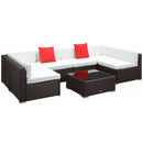 Set Salotto da Giardino in Rattan Sintetico 6 Poltrone e Tavolino Marrone 