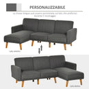Divano Letto Angolare 194x134x78 cm con Penisola in Legno e Tessuto Grigio Scuro