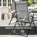Set Salotto da Giardino 7 Pezzi con Tavolo da Pranzo con Foro per Ombrellone e 6 Sedie Pieghevoli Grigio    