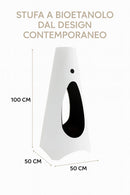 Stufa a Bioetanolo Fiammetta Round Statica Bruciatore da 1,5 L Struttura in Acciaio Bianco      