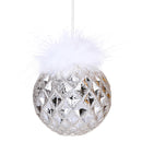 Set 4 Palla con Rombi e Piume Ø10 cm Silver