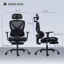Sedia da Ufficio Ergonomica e Traspirante 73x75x120-128 cm con Supporto Lombare Dinamico e Poggiapiedi Nero      