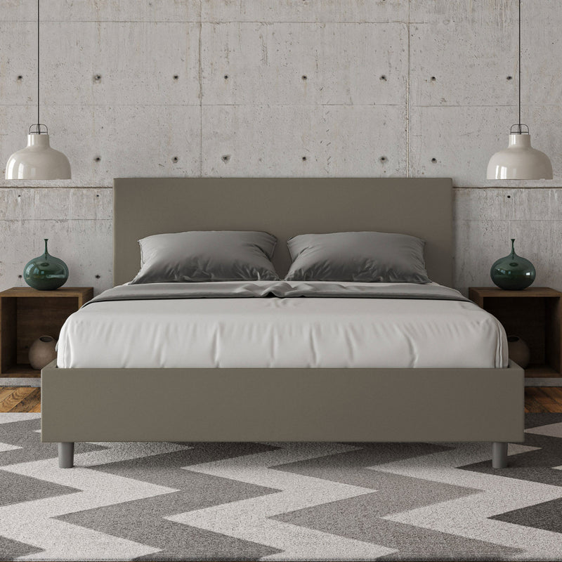 Letto Matrimoniale Giroletto con Alzata Comoda Imbottito in Similpelle Adele Cappuccino Varie Misure