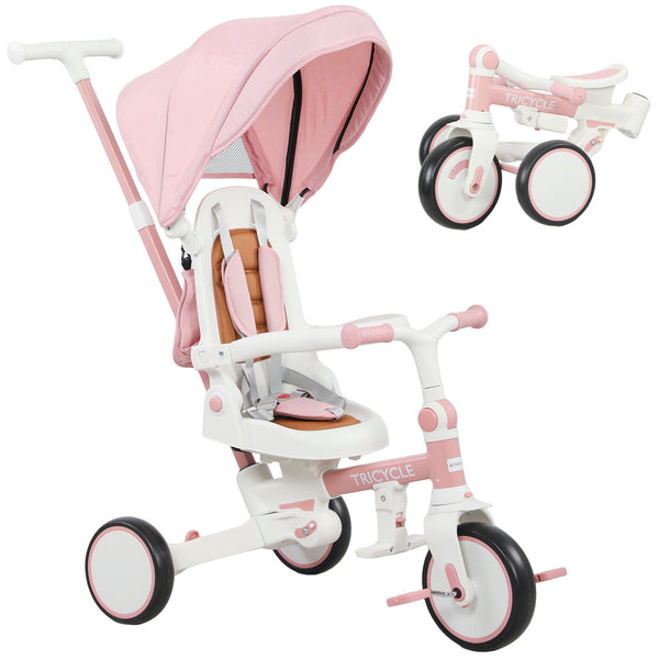 Triciclo per Bambini 5 in 1 96,5x49x101 cm con Maniglione e Cinture di Sicurezza Rosa sconto