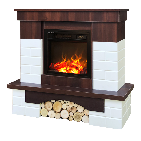 acquista Camino Elettrico da Pavimento 95,8x109,6x28 cm Effetto Fiamma 1100W Leon & Dionis Bianco/noce scuro