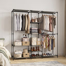 Armadio Aperto Salvaspazio 182x43x182 cm con 3 Barre Appendiabiti 5 Ripiani Struttura in Acciaio Nero      