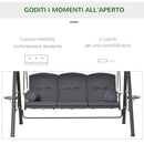 Dondolo da Giardino 3 Posti 208x120x172 cm Tetto Regolabile Portabicchieri e Cuscini Grigio 